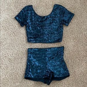 Forever 21 blue sequin two piece set size S